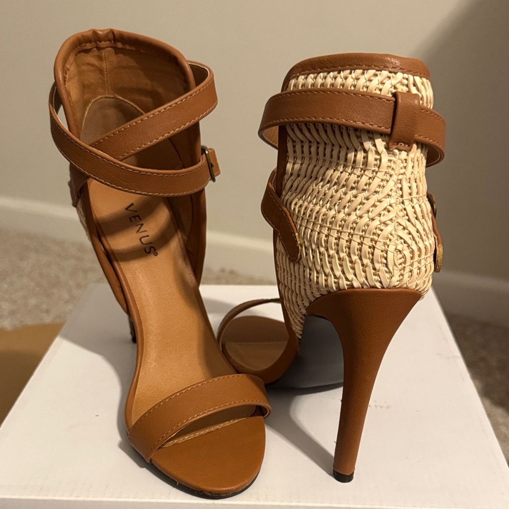 VENUS Brown and Cream Strappy Heels